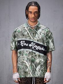 Manfinity NXTstreet Men's Digital Print Polo Shirt, Casual & Fashionable For Everyday Wear - Army Green - View 4