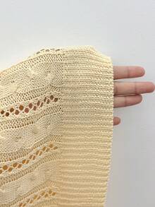 SHEIN LUNE 2026 Plus Size Women's Fashion Casual Simple Versatile Short-Sleeve Round Neck Lace Yellow Sweater Perfect For Everyday Wear - Yellow - View 8