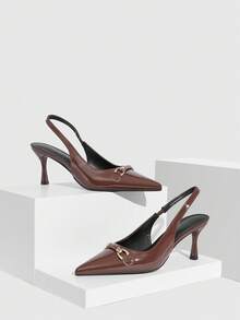 CUCCOO SZL Women's High Heel Pumps, Embroidered Mesh Rhinestone Pointed Toe Stiletto Heel Slingback High Heel Sandals, Mesh Khaki Elegant High Heel Pumps - Brown - View 1