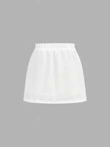SHEIN Tween Girl Woven Tweed Faux Pearl Button Bow Decor Top And Skirt Elegant 2-Piece Set, French Elegant Lady Style - Black and White - View 10