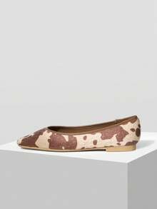 MOTF WOMEN'S FASHION COMMUTER COW PRINT PLUSH FLAT SHOES VALENTINE'S DAY - Brown - View 2