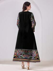 Al Najma Casual Modest V-Neck Floral Print Long Sleeve Arabic Dress Modest Dress Turkish Dress