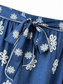 Franclia Chân váy chữ A in hoa thanh lịch, kiểu dáng thường ngày dành cho nữ cỡ lớn. - Màu xanh lam - Xem 3