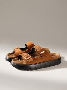 Solecia Sandalias de playa con suela gruesa y estilo retro para mujer, estilo vacacional - Marrón - Ver 2