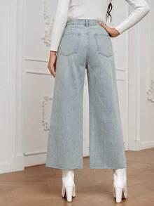 SHEIN Essnce Light Blue Casual Mid-Rise Straight Leg Everyday Jeans - Blue - View 2
