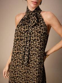 Maija Women's Leopard Print Halter Asymmetrical Hem Dress, Fashionable For Dates And Parties - Multicolor - View 7