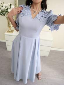 Modelyn Women's Elegant 3D Floral Decor Dress - Blue - View 8