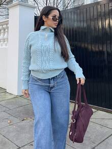 NegzBox Casual Minimalist Solid Color Raglan Sleeve Sweater, Autumn/Winter Knit Pullover Fall Outfit - Dusty Blue - View 5