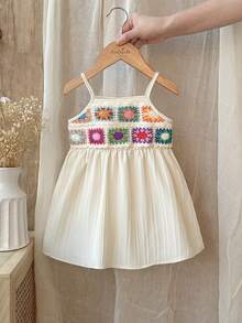 Vintaside Kids Vestido de tirantes de moda para bebé niña, adecuado para viajes al aire libre, campamento y vacaciones en primavera y verano - Albaricoque - Ver 4