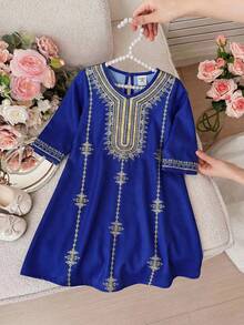 SHEIN Đầm dài tay dài họa tiết retro dễ thương, đa năng, dáng rộng, đơn giản cho bé gái, thoải mái, thời trang hàng ngày, phù hợp cho tiệc sinh nhật, tiệc tối, biểu diễn, đám cưới, lễ rửa tội, lễ khai trương trong nhà và ngoài trời, sinh hoạt hàng ngày, thể thao, vui chơi, tiệc tùng, chụp ảnh, kỳ nghỉ, lễ hội. Thích hợp cho mùa xuân, mùa thu và mùa đông. - Nhiều màu - Xem 7