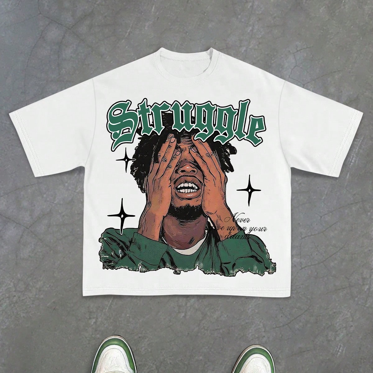 Camiseta de manga corta de cuello redondo con estampado gráfico de retrato y letra, estilo casual de calle para hombre, primavera/verano