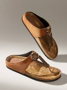 Solecia Dép xăng đan thoáng khí dành cho nữ, kiểu dáng thường ngày, thích hợp cho kỳ nghỉ ngoài trời. - màu nâu - Xem 2