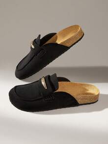 Solecia 女士金属装饰休闲平底一脚蹬鞋，适合日常穿着 - 黑色 - 查看 6