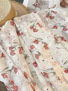 GlowEve Đầm hoa nhí tay phồng cổ chữ V dành cho nữ, kiểu dáng đi nghỉ mát. - Đỏ và trắng - Xem 4