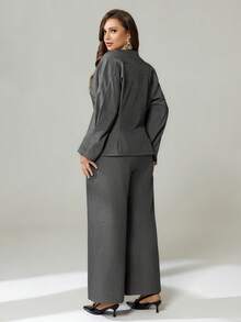 Auralis 2 piezas Conjunto elegante de talla grande para mujer, adecuado para maestras, casual de negocios, ropa de oficina, conjunto de comuter moderno, conciertos/actuaciones, citas, cenas formales, ir y venir, romántico, dama de oficina, estilo de sirena, primavera/otoño - Gris - Ver 5