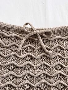 Soleia 2pcs Vacation Sexy Halter Backless Camisole & Mini Skirt Set, Suitable For Music Festival, Bohemian, Holiday, Date, Afternoon Tea, Crochet, Linen, - Khaki - View 5