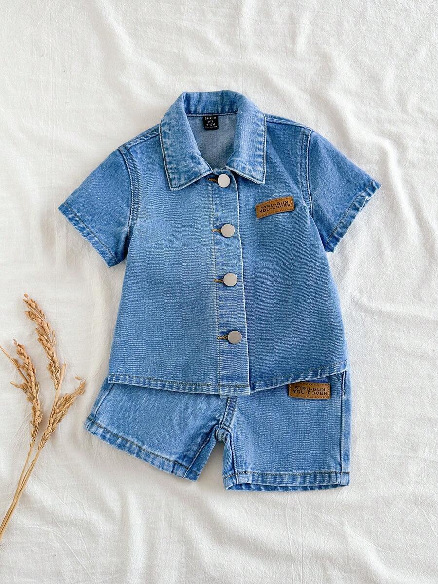 Baby Boys' Fashion Denim Shirt & Shorts Set - Medium Wash - View 1