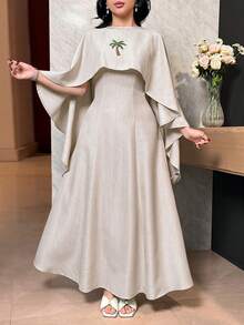Modelyn 女士优雅珍珠椰树装饰披肩连衣裙两件套 - 白色 - 查看 2