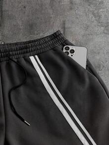 Manfinity NXTstreet Pantalones deportivos casuales de hombre con cintura con cordón y diseño de parches y rayas - Gris - Ver 4