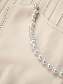 Franclia 女士纯色珍珠装饰简约无袖连衣裙，日常穿着 - 杏色 - 查看 8