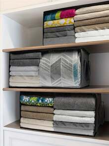 3 PIEZAS Caja de almacenamiento plegable con ventana transparente y asa resistente, organizador de tela plegable para ropa, ropa de cama, almohadas, mantas, juguetes, gran capacidad para armario, dormitorio, hogar, diseño apilable duradero - Multicolor - Ver 8