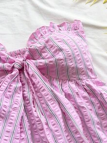 Soleia 女士条纹印花荷叶边下摆扭结前襟无袖露脐上衣和休闲短裤两件套，适合派对、海滩、度假等场合。 - 彩色 - 查看 7