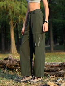 Exploreva Women's Letter Print Pocket Straight Leg Casual Hiking Pants - Army Green - View 4