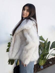 Hitanina 女士冬季翻领前开襟蓬松夹克 - 灰色 - 查看 6