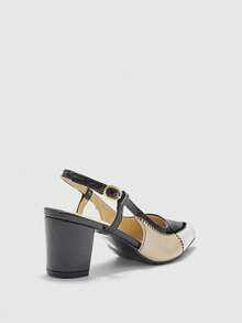 CUCCOO BIZCHIC Women Shoes Fashion Pointed Multi-Color Splicing Color Block Chunky Heel High Heel Back Strap Buckle Women's High Heel Shoes Daily Versatile Commuter Work Shoes Valentine's Day Spring Shoes - Black and White - View 9