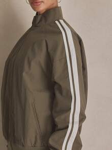 MUSERA Nylon Stripe Side Zip Through High Neck Tracksuit Jacket Top Summer, Sporty, Casual, Day, Streetstyle, Streetwear - Multicolor - View 5