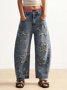 Bohemela Quần jeans nữ phong cách Boho mùa Đông/Xuân/Hè, kiểu vintage, chất liệu wash, thích hợp cho các buổi hòa nhạc và tiệc tùng, đi biển, mặc hàng ngày, đi học, đi chơi, dự tiệc, đón năm mới, lễ tình nhân, lễ hội hóa trang, lễ hội âm nhạc và nhiều dịp khác. - Màu xanh lam - Xem 1