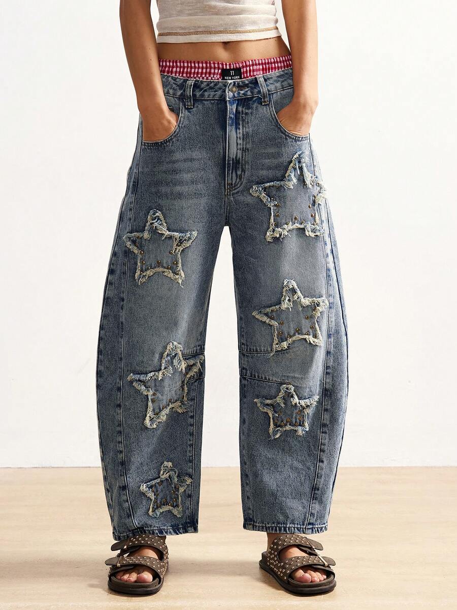 Bohemela Quần jeans nữ phong cách Boho mùa Đông/Xuân/Hè, kiểu vintage, chất liệu wash, thích hợp cho các buổi hòa nhạc và tiệc tùng, đi biển, mặc hàng ngày, đi học, đi chơi, dự tiệc, đón năm mới, lễ tình nhân, lễ hội hóa trang, lễ hội âm nhạc và nhiều dịp khác. - Màu xanh lam - Xem 1