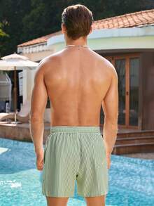 Manfinity VDAYZ 男士豎條紋腰部抽繩泳褲 - 彩色 - 查看 2