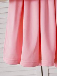 SHEIN Elladie kids 两件套女童休闲日常套装,蝴蝶结装饰T恤和蝴蝶结装饰百褶裙,适合外出和日常穿着。 - 粉色 - 查看 5