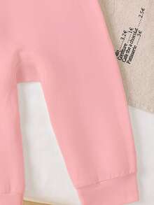 Baby Girl Casual Cute Slogan Print Romper, Pink Round Neck Jumpsuit Suitable For Spring/Summer - Grey - View 5