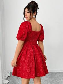 Elenzga Robe courte grande taille pour femme, tissu rouge à imprimé 3D, taille cintrée, mini-jupe plissée, élégante et à la mode, idéale pour une sortie romantique en journée, une soirée entre copines ou un thé l'après-midi. Robe courte épaules dénudées polyvalente. - Rouge - Voir 2