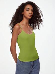 SHEIN BASICS 1 pieza Camiseta de tirantes minimalista de unicolor para mujer de uso diario - Verde - Ver 7