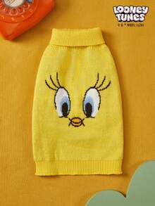 LOONEY TUNES X PETSIN 1件宠物猫狗通用棕色杰瑞卡通图案提花高领弹力舒适保暖狗毛衣