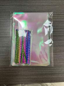 100个荧光玻璃纸零食袋，全息塑料礼品袋，带铅条，适用于派对礼品、糖果、饼干、零食、小礼物、玻璃纸袋、塑料礼品袋、透明饼干袋、零食袋、派对礼品袋打结袋带 - 彩色 - 查看 13