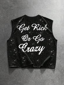 ROMWE MEN Men's Summer Fashion Street Style Eye & Letter Graphic Round Neck Tank Top - Black - View 2