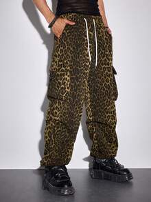 ROMWE MEN Street Life Spring Casual Leopard Men'S Leopard Print Casual Drawstring Waist Cargo Pants - Multicolor - View 6