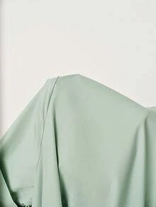 Aalyst 女士纯色衬衫领隐形门襟纽扣腰带金属D形环装饰A字褶裥短袖卡其色长款衬衫裙，优雅法式复古正式办公通勤商务休闲度假下午茶街头风简约百搭复古澳式休闲聚会春夏新款 - 薄荷綠 - 查看 8