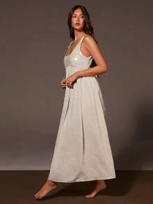 Athîral 女士休闲度假无袖露肩串珠白色连衣裙，春夏款 - 杏色 - 查看 4