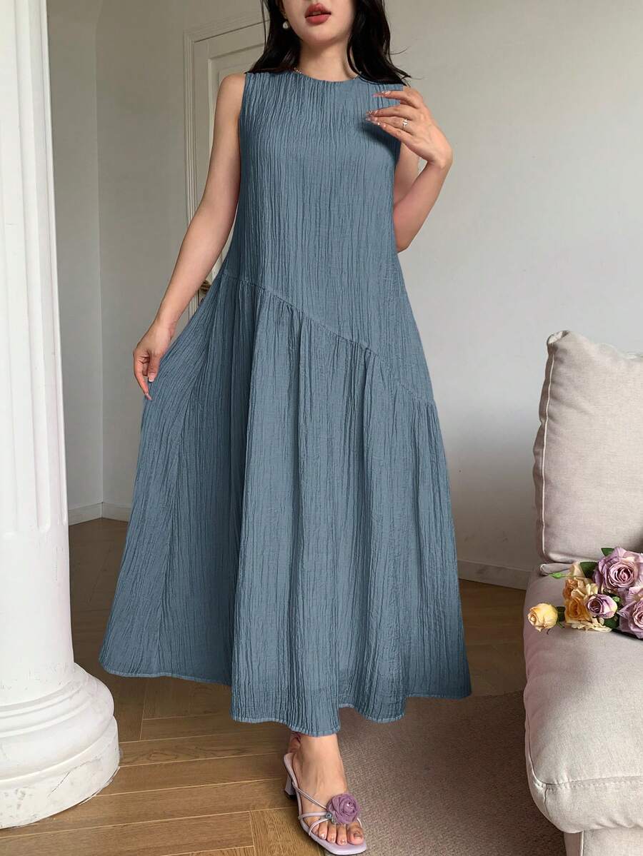 Feyla Vestido de verano casual, cómodo y holgado con diseño asimétrico sin mangas
