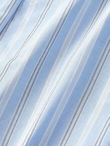 SHEIN MOD 女士休闲通勤蓝色条纹阔腿裤 - 藍色 - 查看 5