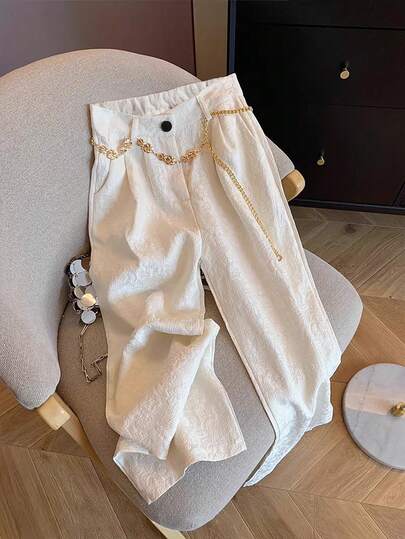 GlowEve Casual Versatile Solid Color Jacquard Straight Leg Pants