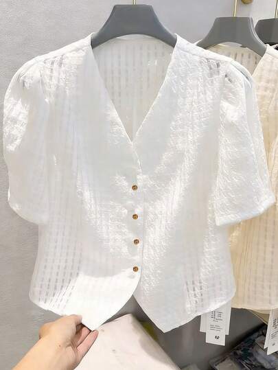 GlowEve CURVE 大码纯色V领短袖休闲日常衬衫