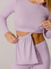 Aralina Soft Knit Texture High-Waisted Lounge Pants - Lilac Purple - View 3