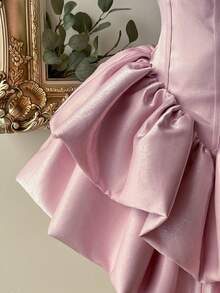 Lovelzi Women's Strapless Floral Tassel Asymmetrical Ruffle Hem Elegant Chic Party Cocktail Dress - Baby Pink - View 7