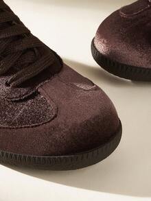 CUCCOO EASI Giày thể thao nữ đế bằng mũi tròn phối vải, chất liệu vải lanh thoáng khí màu xám, thích hợp mang hàng ngày và đi học. - Rỉ Nâu - Xem 3